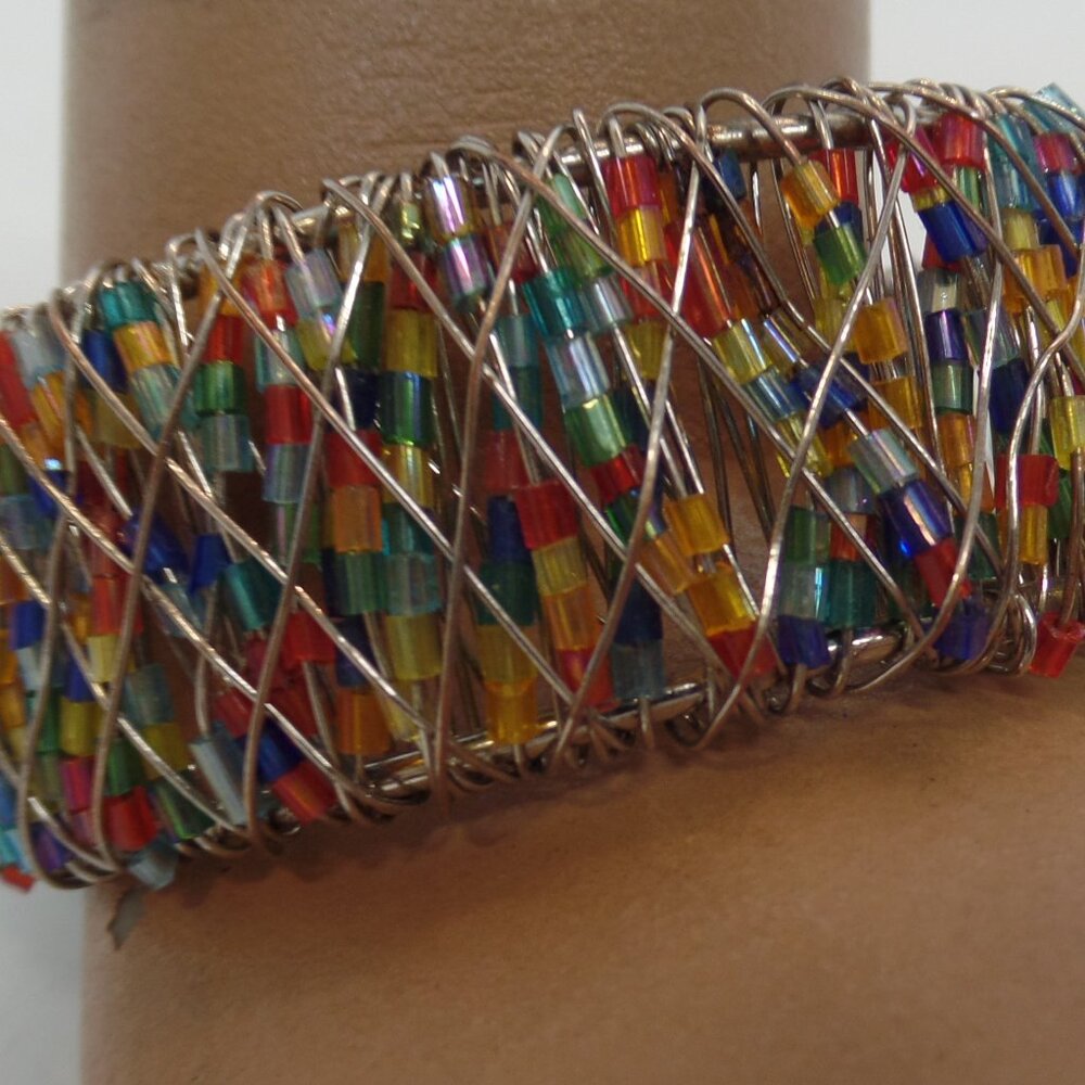 Unbranded Colorful Wire Wrap Cuff Bracelet With Bright Beading.  Adjustable Cuff